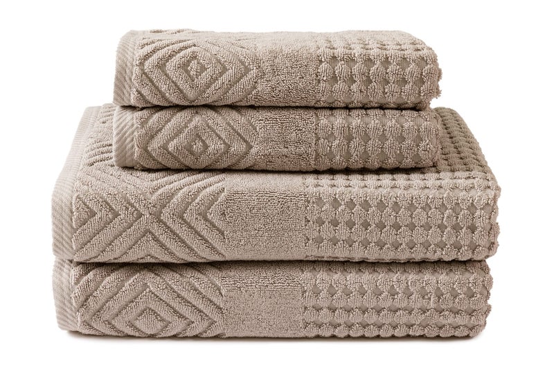 TexereSilk Texere 100% Organic Cotton Diamond Jacquard 700 GSM Luxury Bath Towel Sets - Ultra Soft and Absorbent Hotel and Spa Quality (Diamond, Oxford Tan, 2 Bath & 2 Hand Towels) - Image 1